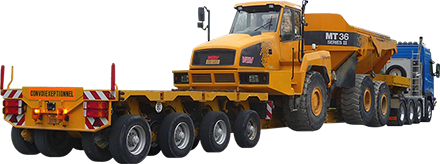 Aeby Transport Fribourg camion transport lourd semi-remorque extra-basse à quatre essieux